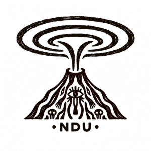linocut volcano emblem with ndu